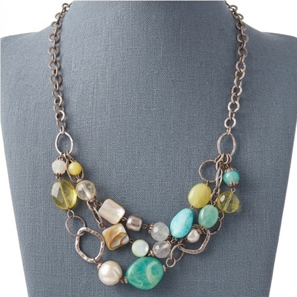 NWT NEW Ruby Rd. Boho Multi-Strand Statement Necklace | Turquoise & Citrine - Picture 6 of 7
